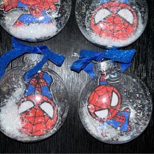 Spider-Man Holiday Ornaments with Blue Ribbon